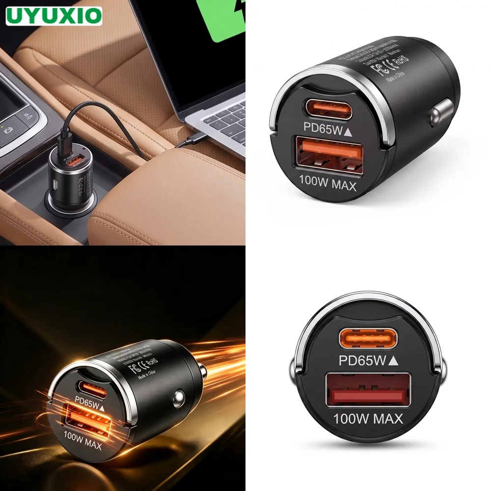 165W Travel Car Charger PD 65W Type C and 100W USB A Power Safe Charging with Heat Protection for Business Travel and Commuting