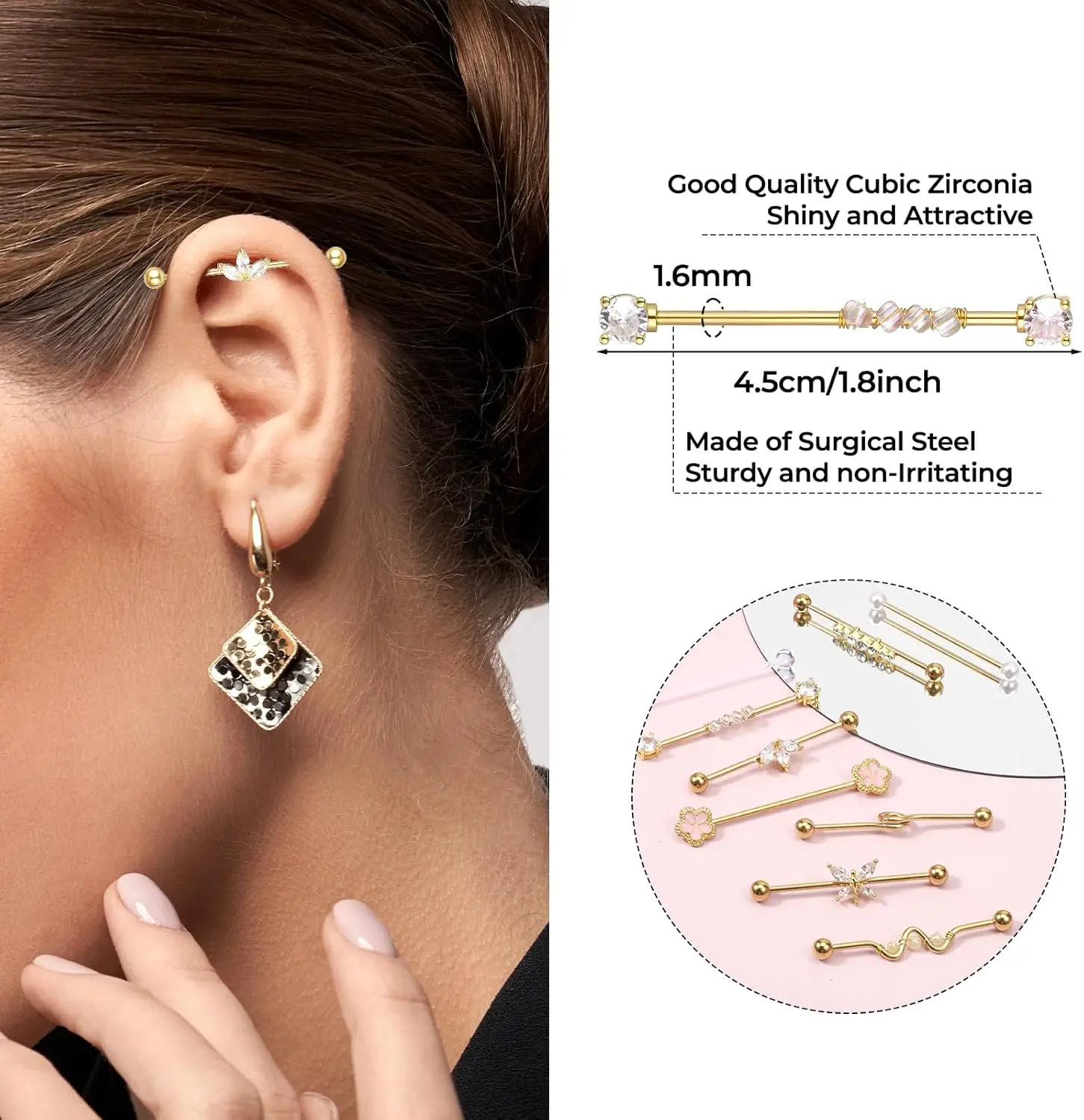 10 pièces 14G bijoux de perçage industriel en acier chirurgical boucles d'oreilles d'haltère industrielle boucles d'oreilles de perçage d'hélice de Cartilage pour femmes hommes