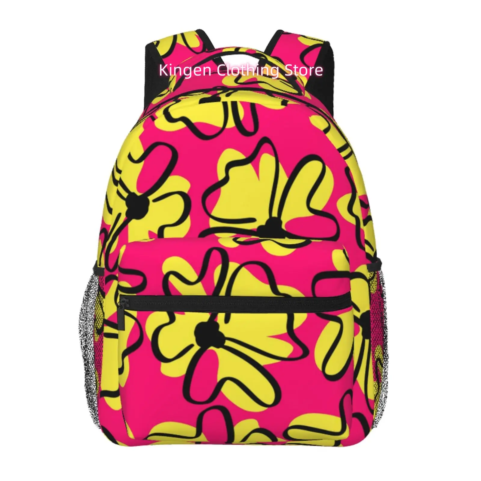 Bright Pink& Yellow Abstract Flower Print Trendy Unisex Travel And Sports Backpacks, Ideal for Ipads And Laptops, Adjustable Str
