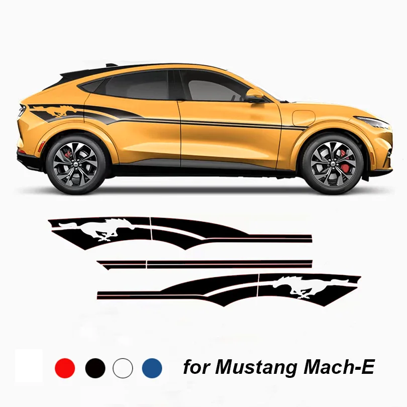 Sport Racing Waist Line Stripes Horse Sticker Graphics Skirt Decals Vinyl Wrap Decor For Ford Mustang Mach 1 Mach-E 2021 2022