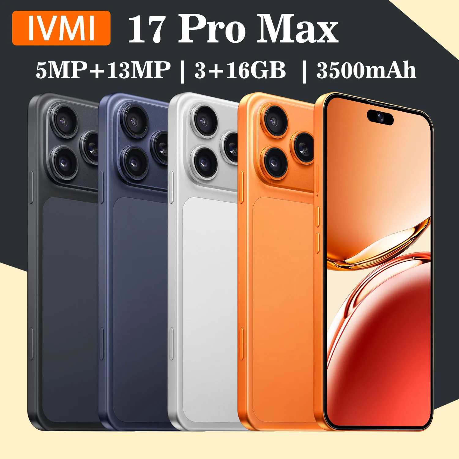 IVMI Smartphone Android 17 Promax  Dual SIM 6.7''Display 3GB RAM 16GB ROM Cellphone WIFI Play Store 4G Mobile Phones