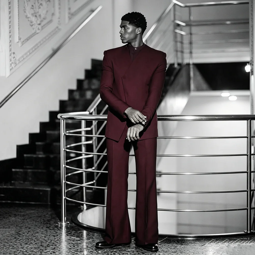 Fashion Men's Suits 2 Pieces Set Jacket Wide-leg Pants Chic Outfits Elegant Wedding Groom Tuxedos Business Casual Costume Homme
