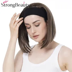 StrongBeauty Short Straight Bob 3/4 Synthetic Wigs with Headband Half Wig Women Hair Heat Ok Many Colors