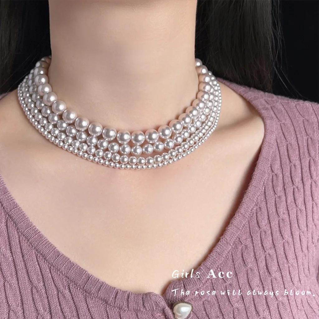 

Lavender Rose Pearl Necklace Women French Elegant Collarbone Chain Minimalist Luxury Jewelry Fashion Commute Accessories