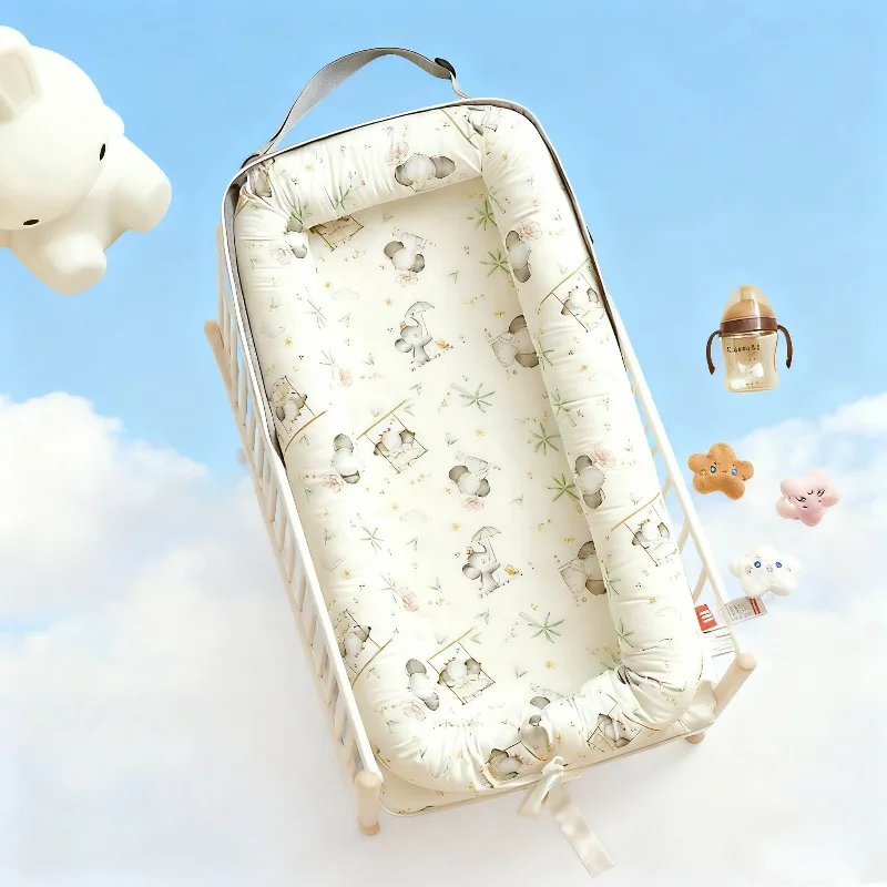 

2026 New Cute Cartoon Print Baby Nest Portable Baby Crib with Adjustable Rope Easy To Storage and Wash Foldable Toddler Bed