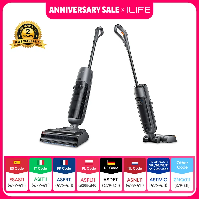 ILIFE W90 Pro Mopa Inteligente Inalámbrica para Limpieza en Seco y Húmedo, Succión de 7000 Pa, Autolimpieza en 1 Minuto, Tanque de Agua Doble Grande, Actualización del W90