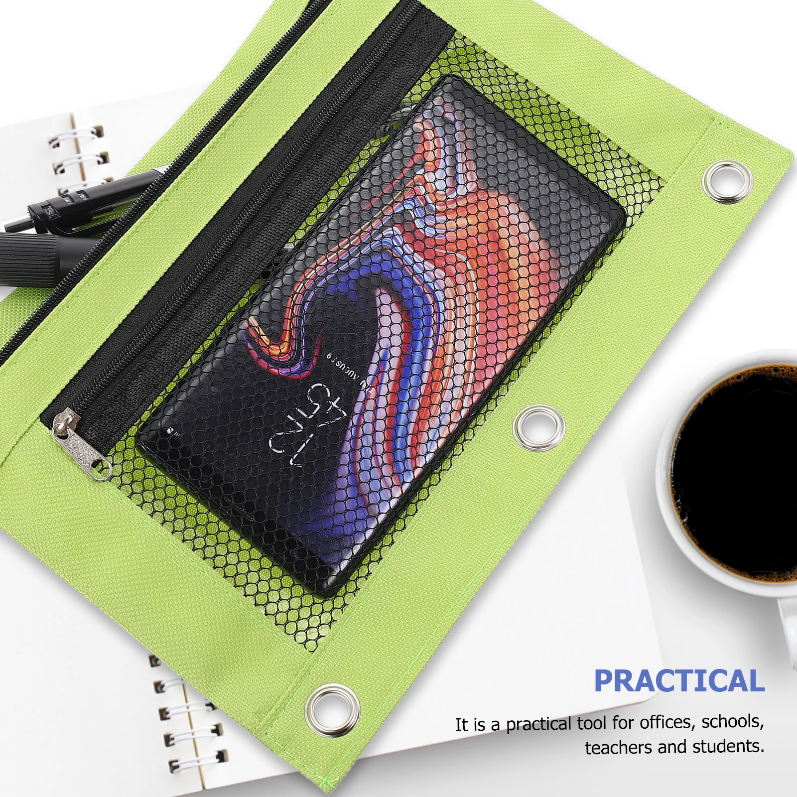 2 Pcs File Bag Pen Zipper Pencil Container Case for Binder Mesh Multifunctional