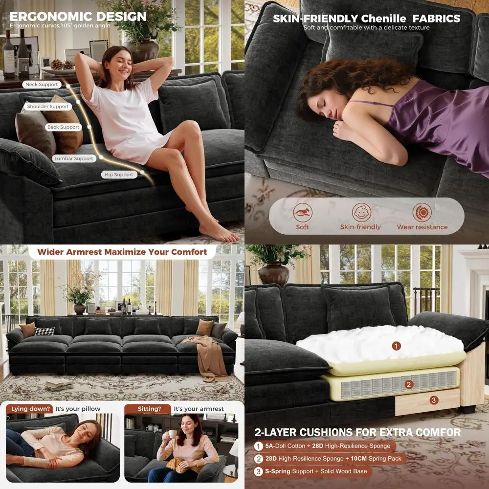 

Очень большой секционный диван-кровать с оттоманками, комфортабельный диван-облако, глубокий диван-кровать на 8 человек для гостиной, спальни