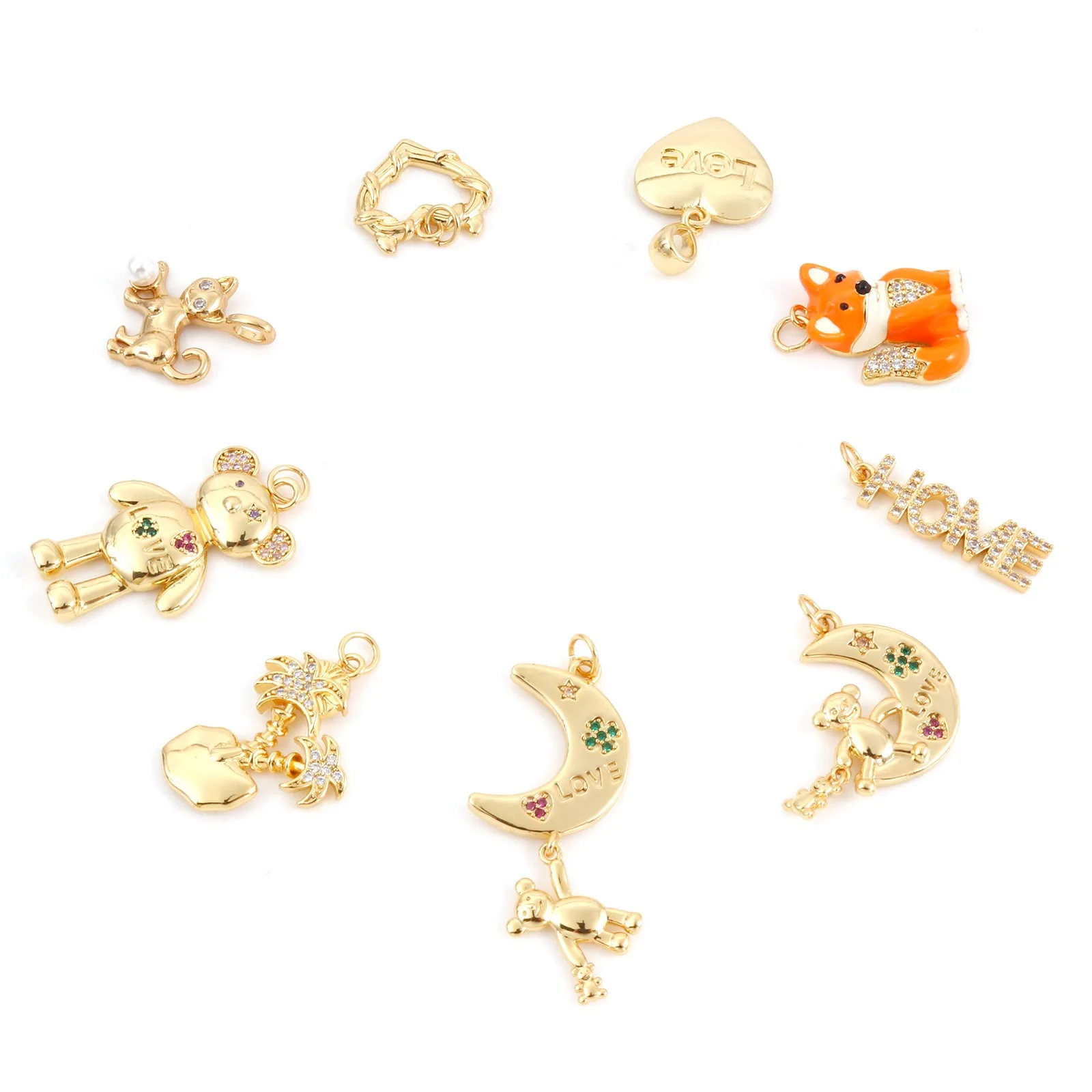 1pc Messing Charms Gold Farbe Bär Tier Mond Mikro Pflastern Mehrfarbige Strass Anhänger DIY Machen Halskette Frauen Partei Schmuck – Detail 6