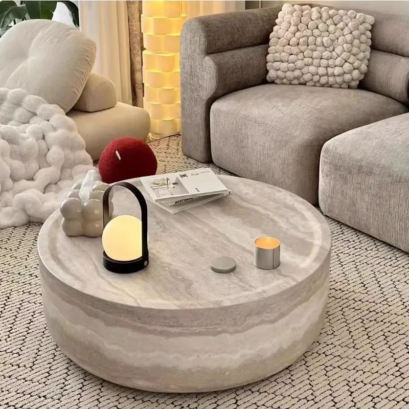 Wabi Sand wind travertine coffee table living room home designer Internet celebrity high art B & B round marble tea table