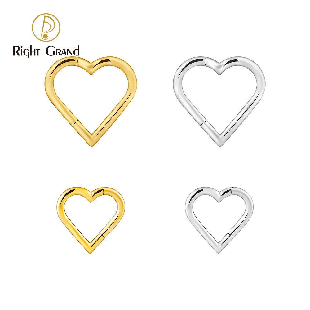 Right Grand ASTM F136 Titânio 16G Anel de argola com segmento articulado em coração 8mm/10mm Daith Helix Brinco de cartilagem Argolas Clicker Nariz Anel labial Piercing de septo Joias corporais