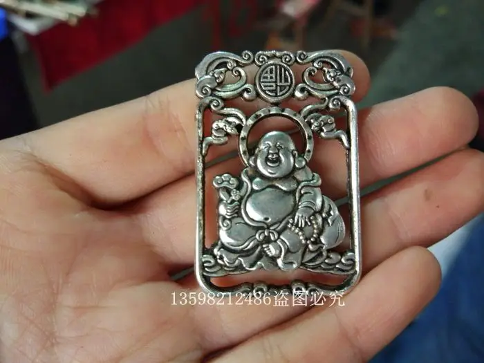 Antique bronze collection seedlings silvery white copper silver Buddha Kirin send a blessing pendant pendant Buddha card.