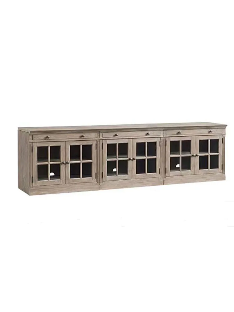 

Vintage storage TV cabinet Side cabinet Glass cabinet Nordic French log Solid wood Oak multi-door