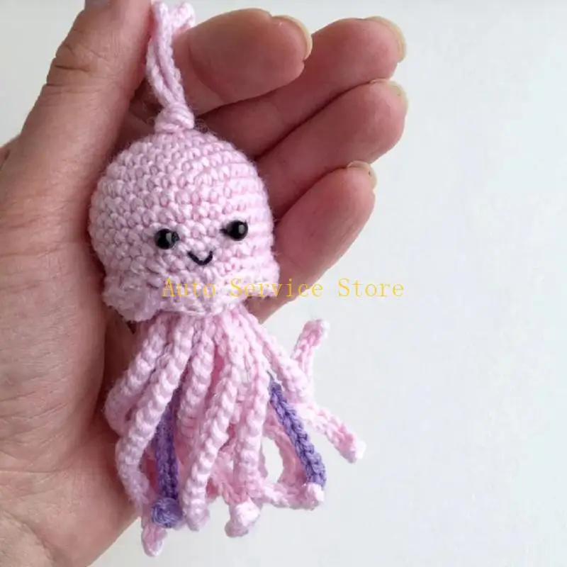 462A Rearview Mirror Handmade Woolen Octopus Ornament Pendant Car Mirror Hanging Decor for Women Girl Car Interior Accessory