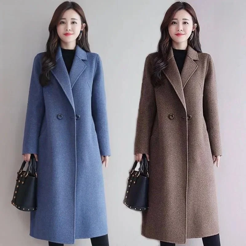 New 2024 Women's Long Coat Dragon And Phoenix Wool Casual Style Belly Covering Outerwear Elegant Woolen Jacket for plus Size