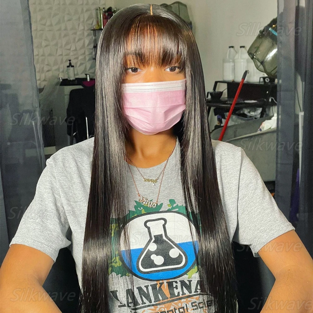 

3x1 Парики из натуральных волос с кружевной частью и прямыми человеческими волосами с челкой, полные машинные парики 30, 34 дюйма, парик натурального цвета, бразильские волосы Remy