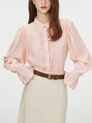 FSLE-camisa feminina de mangas compridas, estilo francês, elegante e versátil, camisa monocromática, novo design, 24FS13069, outono 2021