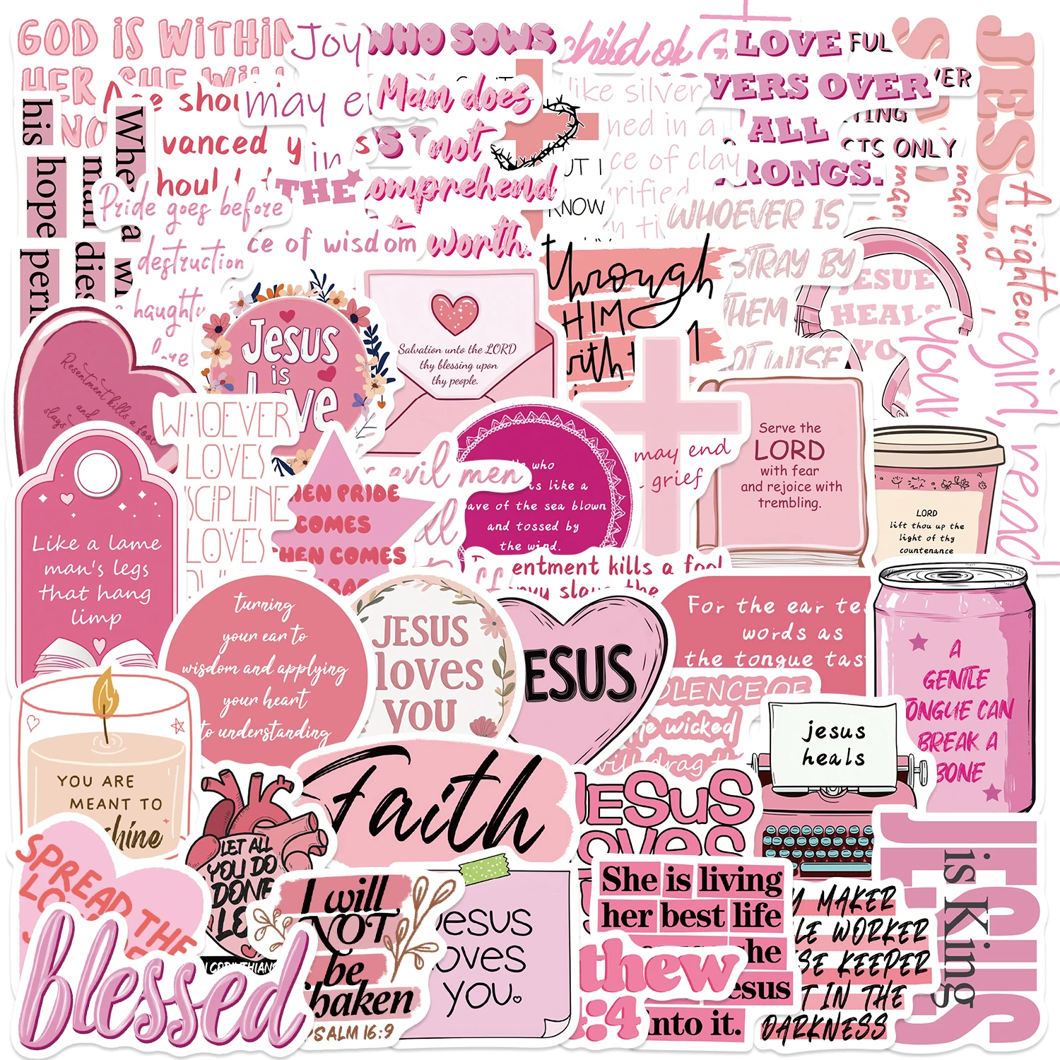 50/100PCS Pink Bible Jesus Cute Creative Waterproof Stickers DIY Luggage Notebook Speaker Skateboard Stickers