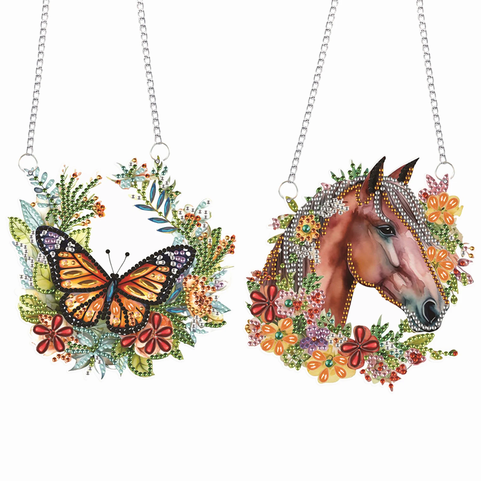 2pcs/Set DIY Butterfly Diamond Painting Door Hanging Diamond Art Painting Kits Welcome Signs Horse Diamond Art Window Ornaments