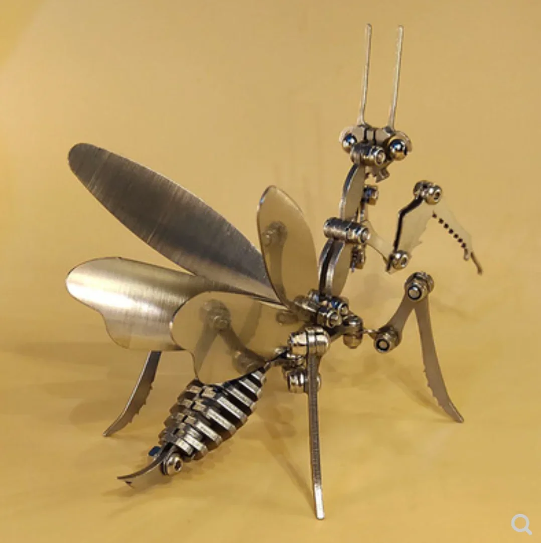 Stainless Steel Mantis Mechanical Insect DIY Assembled Model Kit Assembled Metal Crafts Gifts for Kids Adults - Finished Product