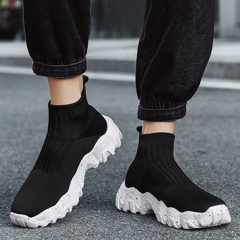 Men Shoes New Comfortable High-top Walking Shoes Women Lightweight Fashion Casual Sneakers Breathable Slip on Mens Loafers Black