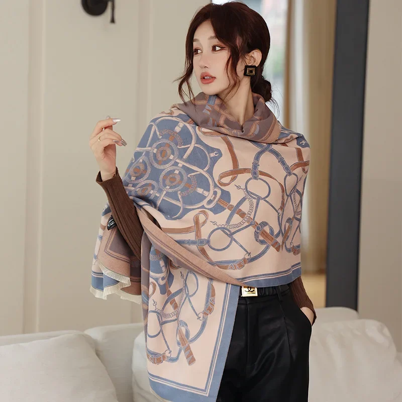 Cashmere Warm Blanket Winter Scarf Women Fashion Print Thick Pashmina Poncho with Tassel Shawl Wraps Bufanda Accessores