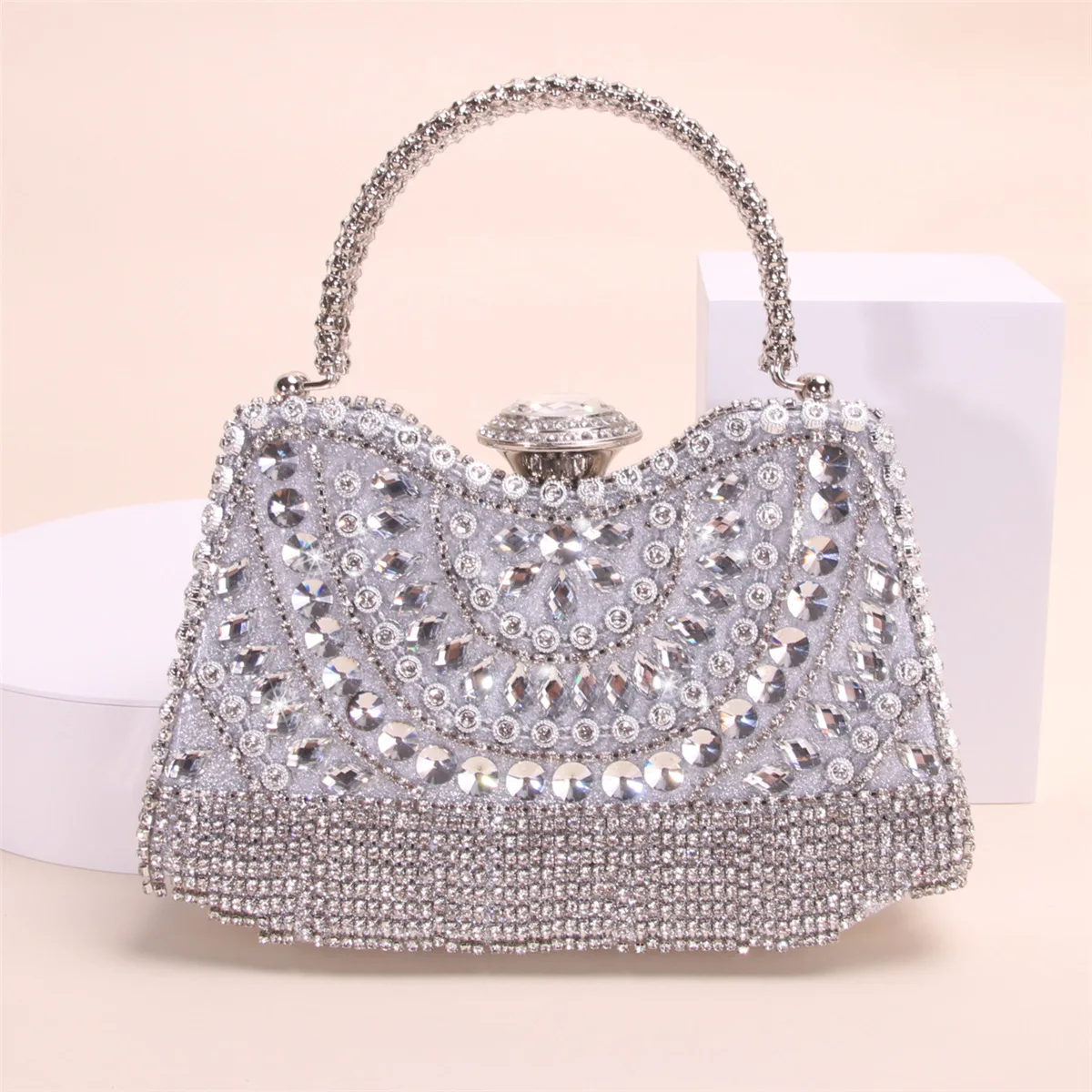 dinner heavy industry diamond-encrusted hard box handbag temperament banquet round diamond buckle handbag
