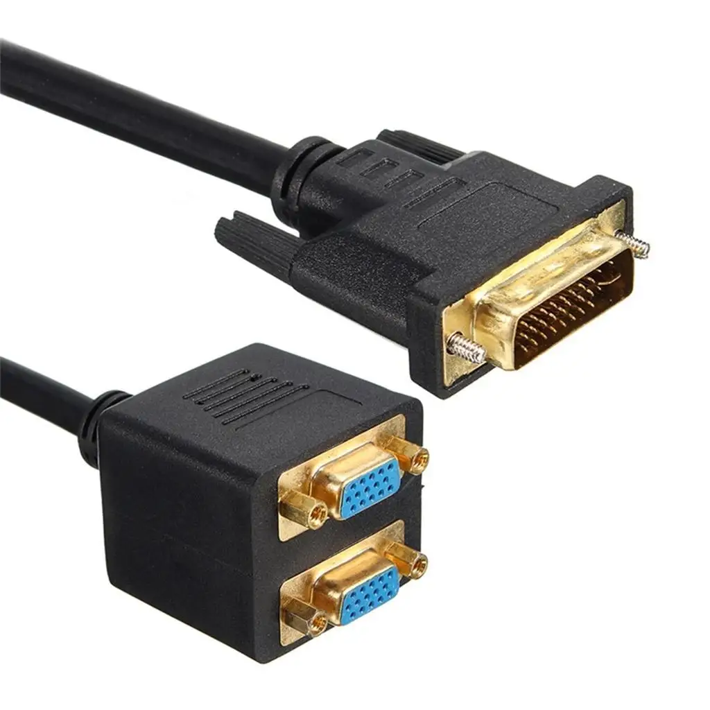 Gold DVI-+5Pins Plug to VGA Video Adapter Monitor Display Splitter