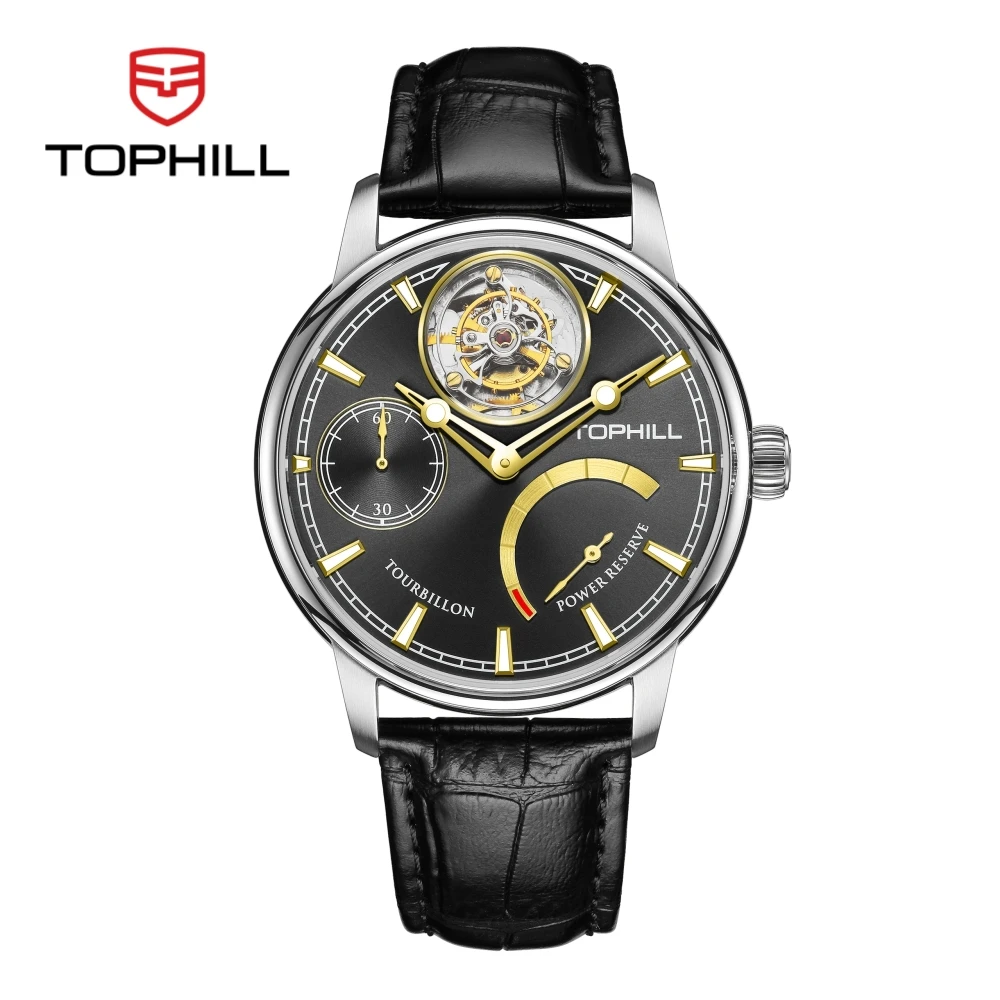 TOPHILL 43.7mm Luxury Men Automatic Tourbillon Watch Peacock SL5521 Mechanical Wristwatch 5Bar Waterproof Sapphire Glass TU013G