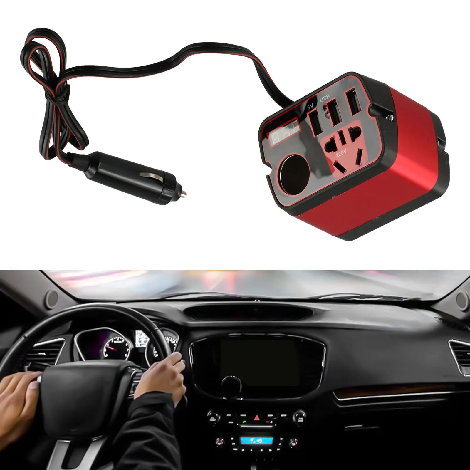 Built In Safety Protection Inverter Black Red 12V Inverter Built-in Protection Features Compatible With Electronic Devices