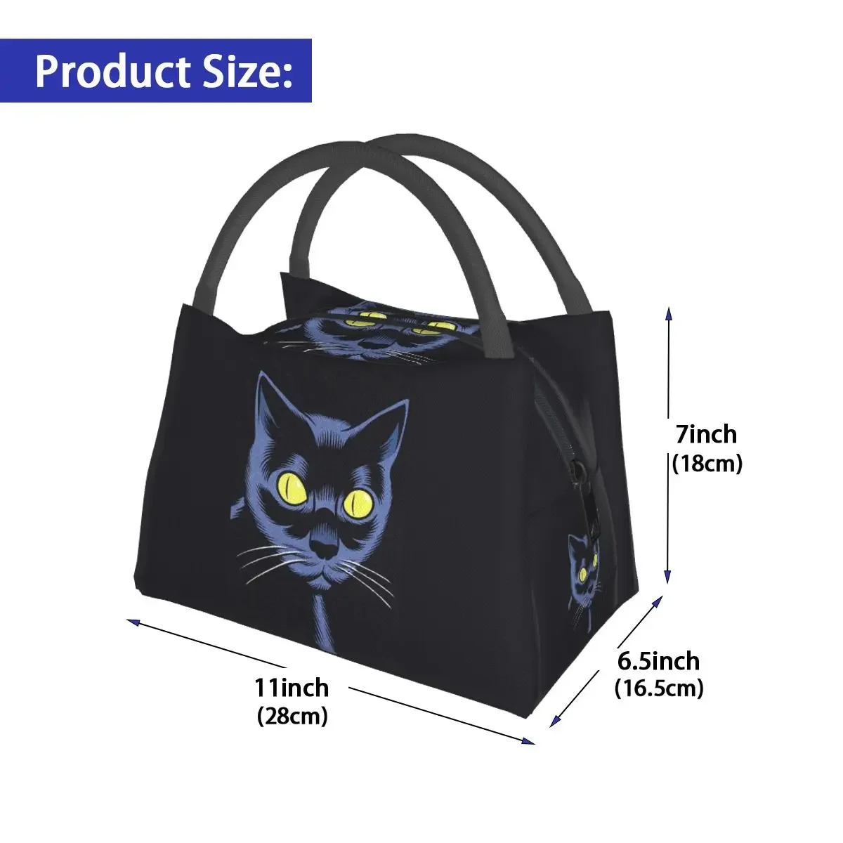 Black Crazy Cat Lunch Bag Animals Casual Lunch Box Office Portable Tote Food Bags Custom Cooler Bag