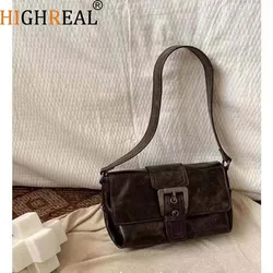 HIGHREAL Retro Shoulder Bags for Women PU Leather Female New Trend Winter Fashion Simple Handbag Small Underarm Bags