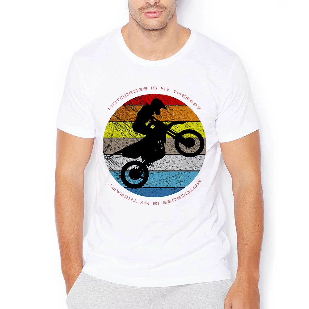 Motocross Motorbkie Mountainbike Lover Vintage T Shirt Homme Men White Casual Short Tshirt Unisex Streetwear Tee No-sticker