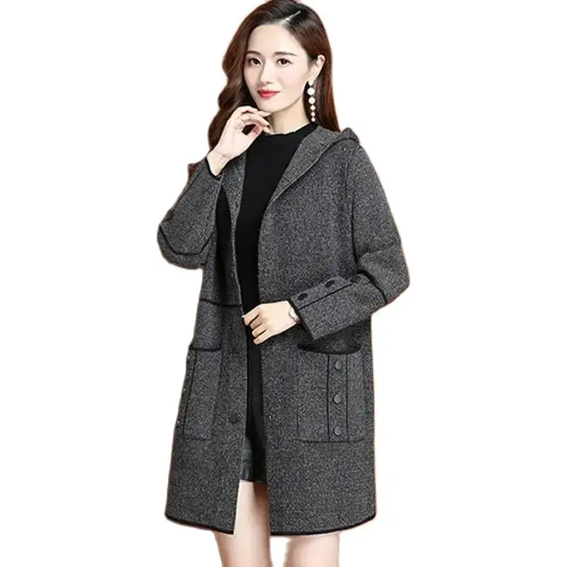 

Middle Aged Woolen Jacket Women 2022 New Autumn Winter Fashion Double-faced Coat Female Mid Long Warm Women Woolen Overcoat Tops