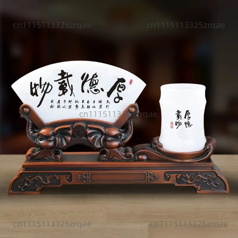 Creative pen holder ornament study desktop stationery storage box Chinese style, decorative pen holder bucket office supplies