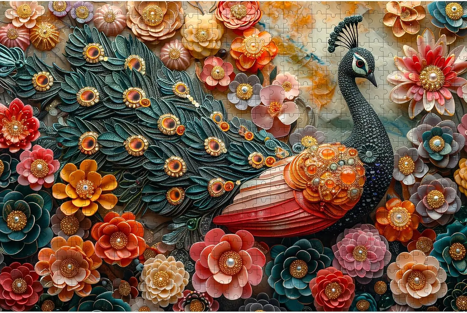 

Peacock and Flower 300/500/1000Pcs Wooden Puzzle Jigsaw Puzzle for Gameroom Bedroom Livingroom Party Decor Family Fun Activity