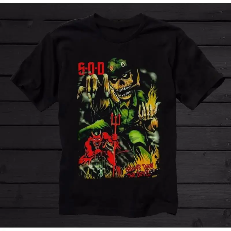 S.O.D. Bigger Than The Devil Red Faced Devil Blue Flames Graphic T-Shirt