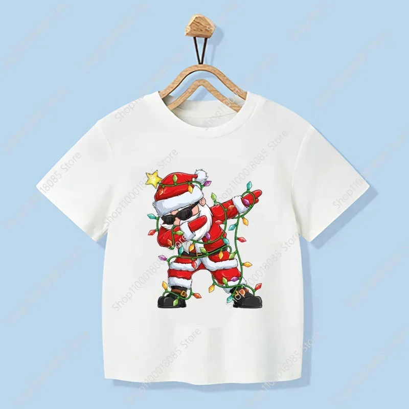 Dabbing Santa Christmas Tshirt Santa Claus with Lights Clothes Kids Boy Shirt Party Girl TShirt Clothing Children Outfit