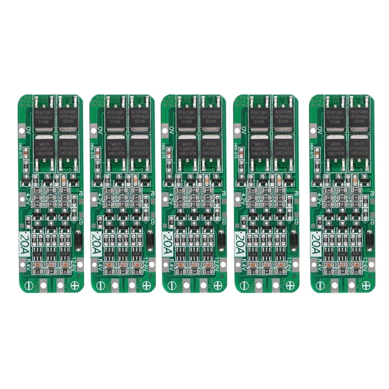 ABQR 5 szt. 3S 20A 18650 Moduł Ładowarki Akumulatorów Li-Ion Płytka Zabezpieczająca PCB 11.1V 12V 12.6V