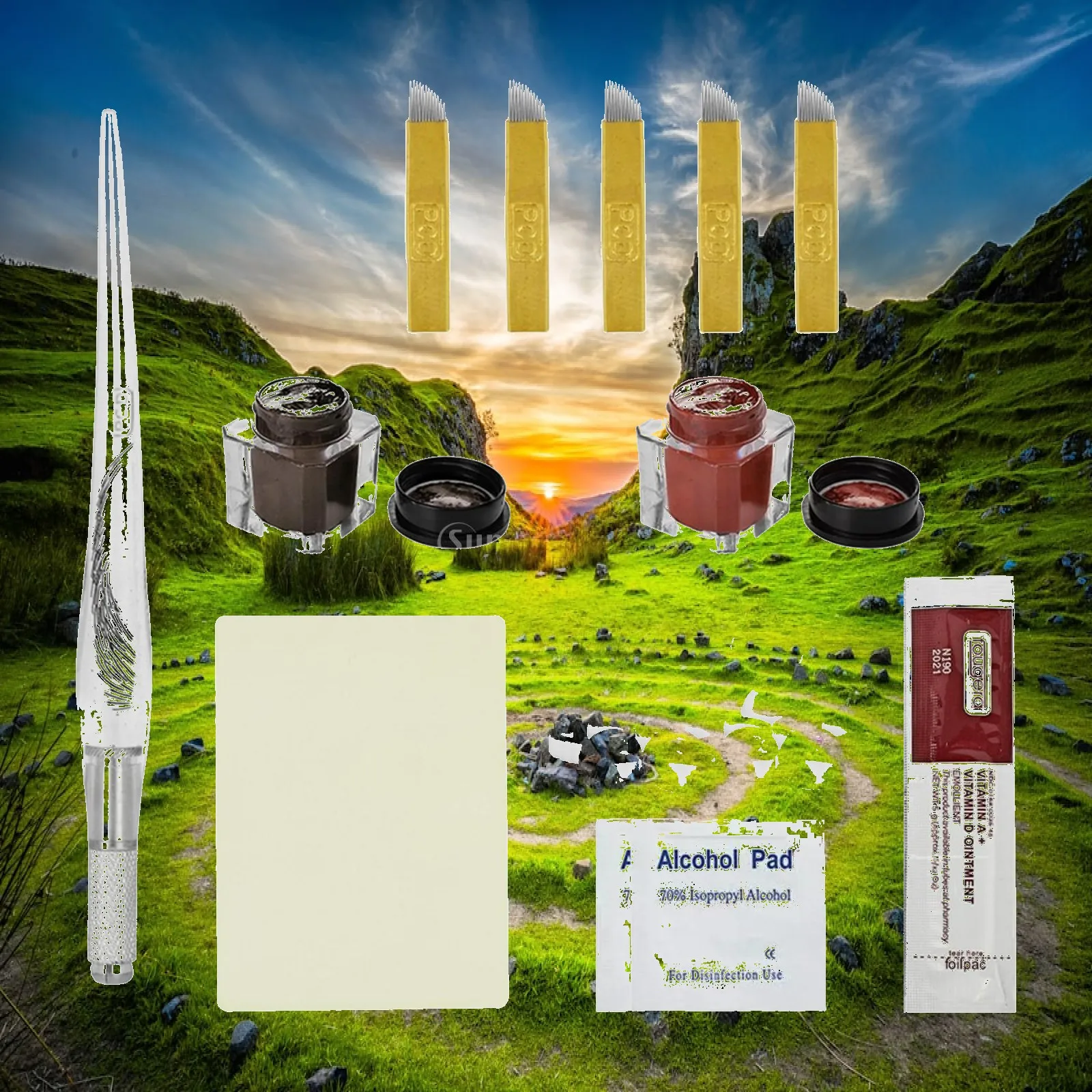 Eyebrow Tattoo Practice Kit Permanent Makeup Set Pen 12 Pin Light Coffee Pigment Latex Practice Skins for Beginners
