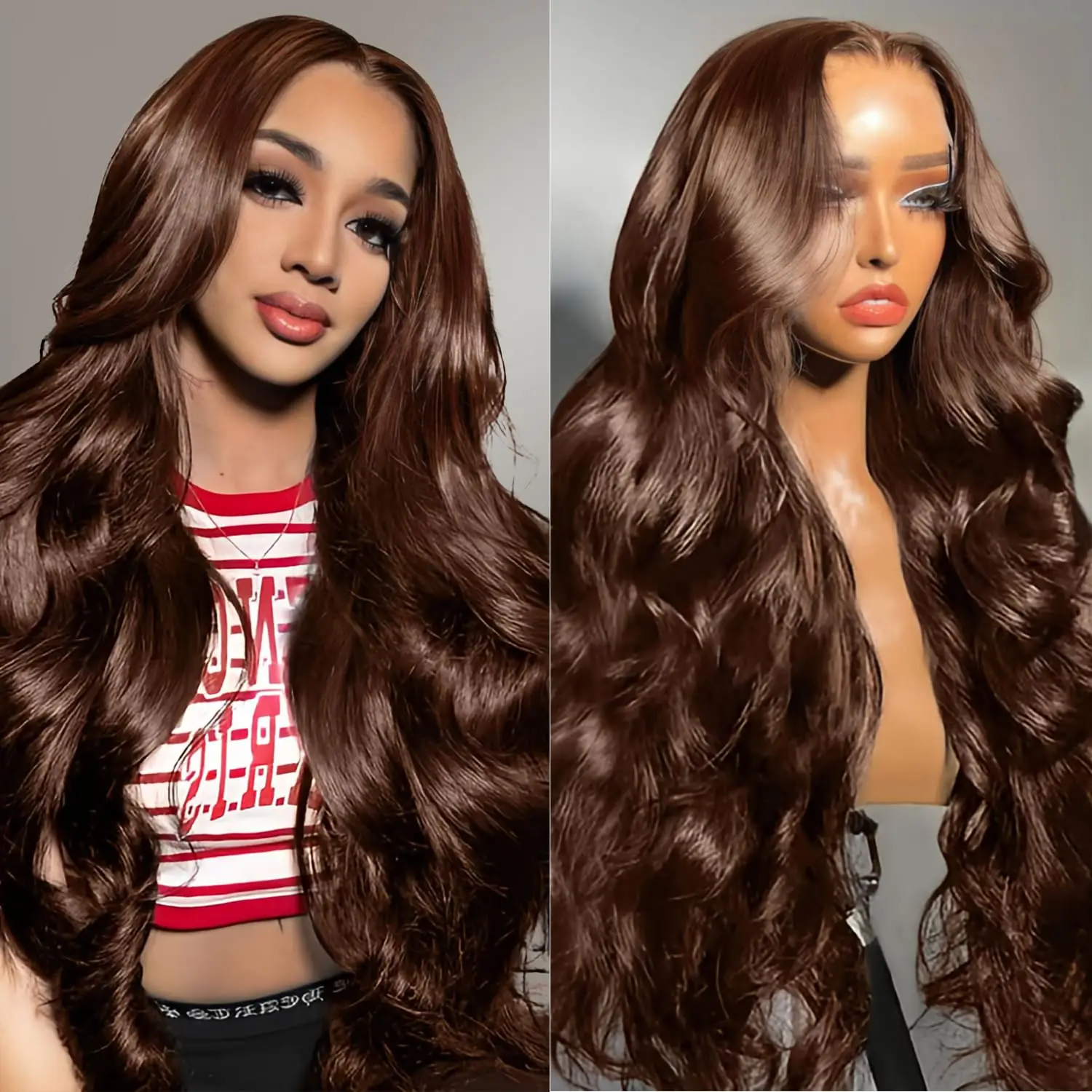 Chocolate Brown 13x6 HD Lace Front Human Hair Wigs For Women Brazilian Body Wave 13x4 360 Full Lace Frontal Wigs 100% Human Hair