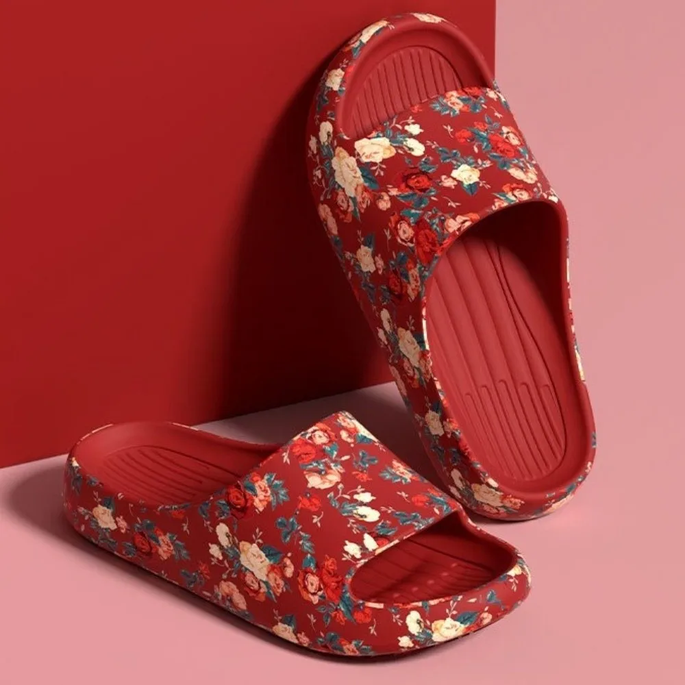 Modische Blumenmuster-Hausschuhe mit Dicker Sohle, Rutschfeste Pantoffeln, Freizeitschuhe für den Sommer – Detail 4