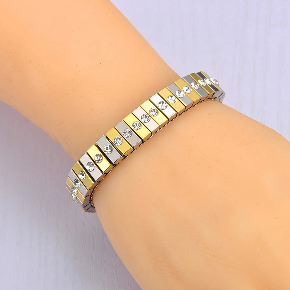 Lokaer 316L Edelstahl CZ Kristall Elastizität Kette Armbänder Für Frauen Echt Vergoldet Trendy Wasserdicht Schmuck B23138 – Detail 7