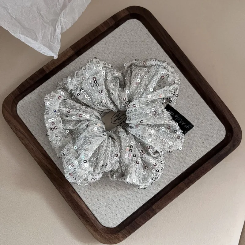 Super Shiny Sequin Scrunchie Headdress for Women Fashion Design Spring Summer Colored Ponytail Hair Band Hair Accessories