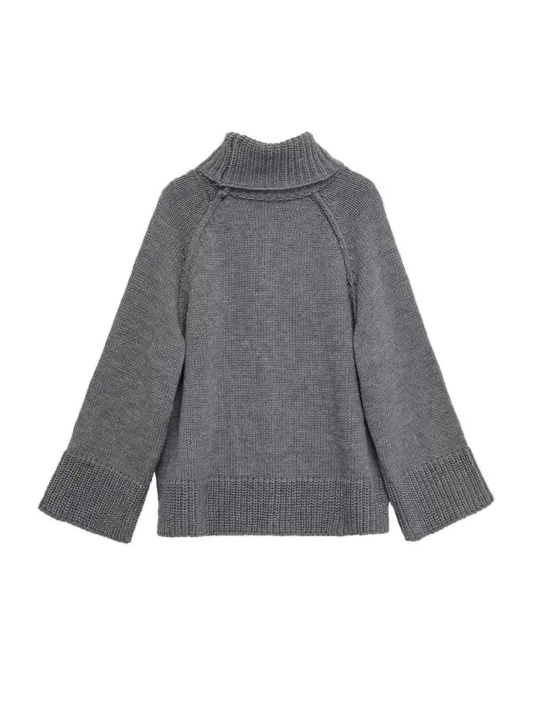 HH Women Fashion Long Sleeves Stand Collar Solid Color Pullover Knitted Sweater Female Loose Comfort Street Style Winter Top