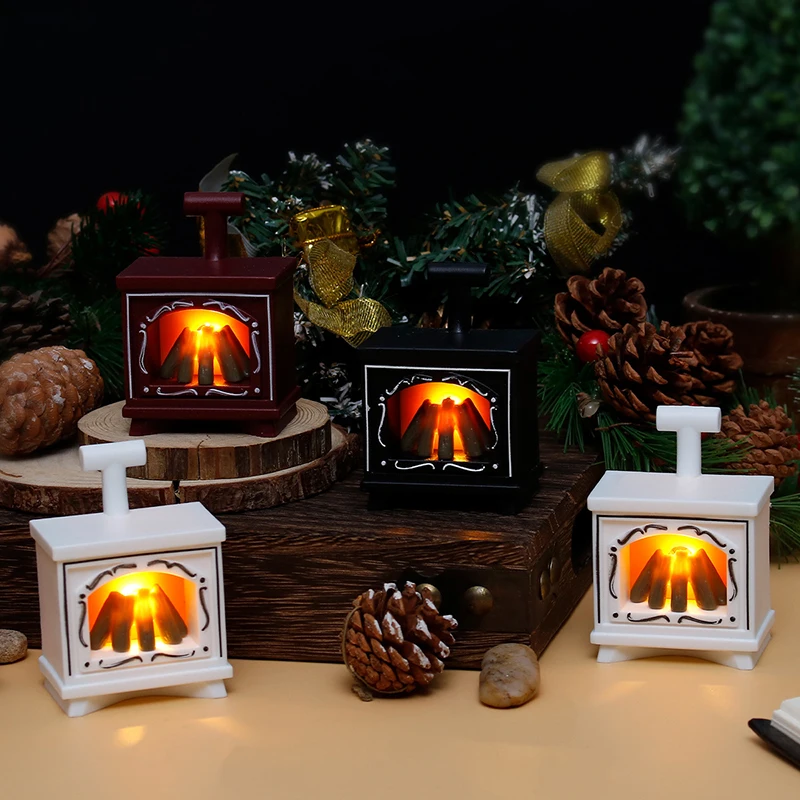 Dollhouse Miniature Fireplace Glowing Stove Model House Furniture Kitchen Living Scene Decor Toy