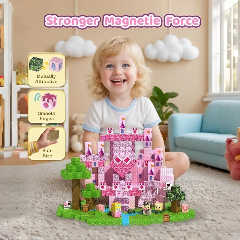 100ピース キッズ マグネットブロック おもちゃ プリンセスキャッスルコレクション マグネット組み立てセット STEM感覚教育 誕生日プレゼント