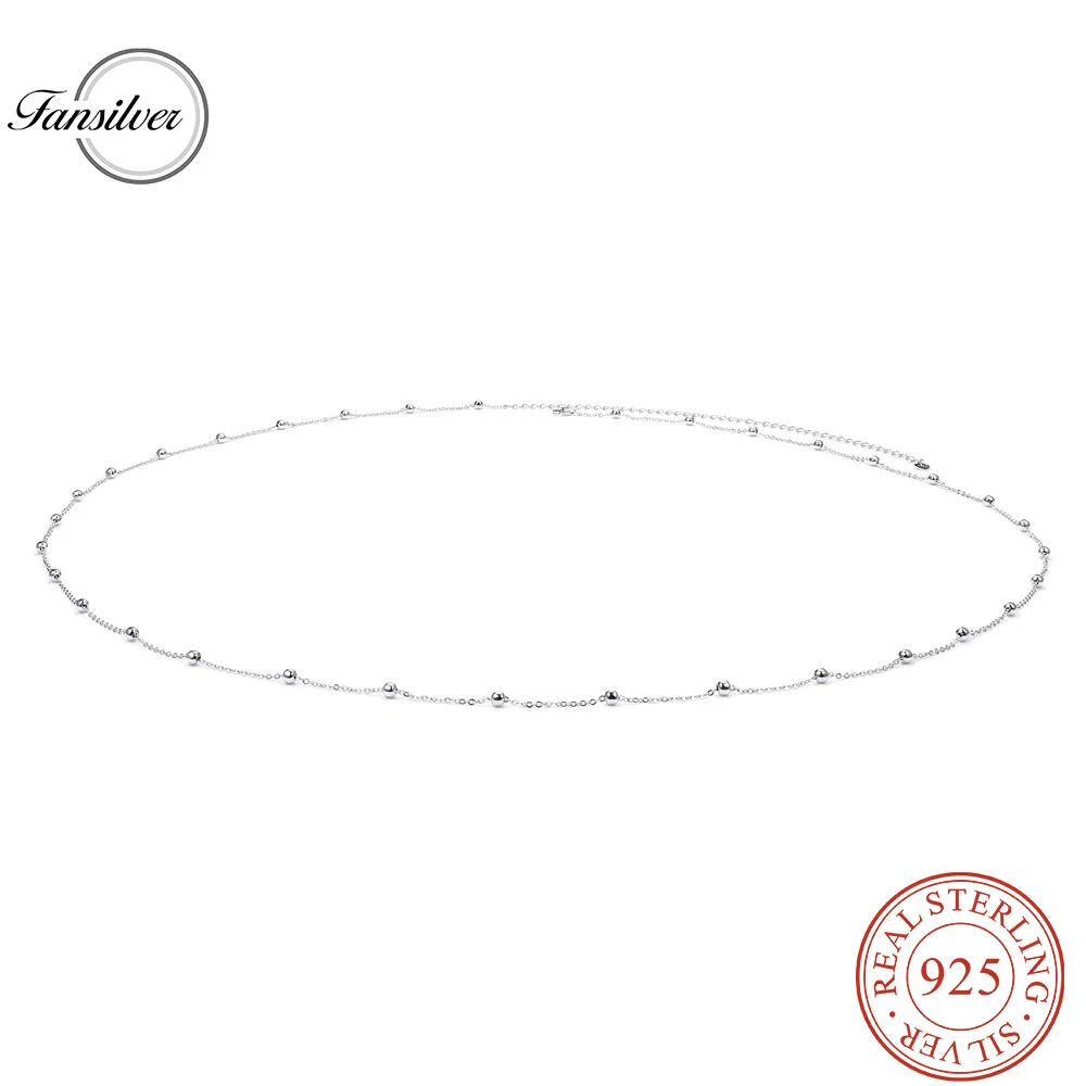 Fansilver 925 Sterling Silver Beach Body Waist Chain Minimalist Beach Body Belt Chain Beaded Belly Chain for Women Body Jewelry