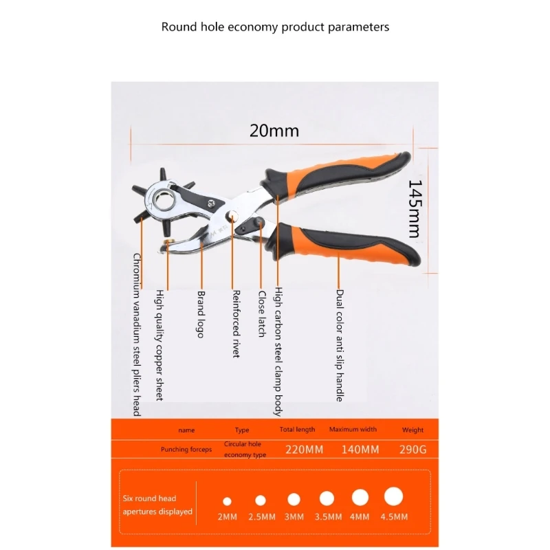 Strumento per punzonatura in pelle Dimensioni multiforo Perforatrice per cintura Strumento per punzonatura in pelle Dropship