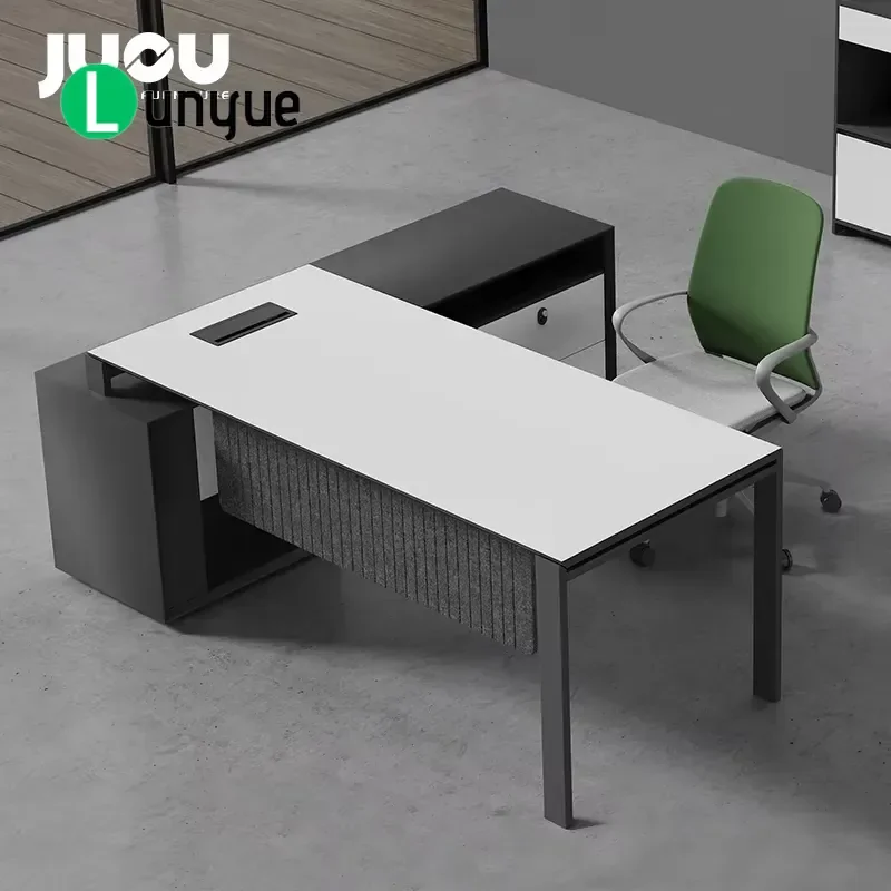 L Shaped Executive Desk Modern Computer Table with Drawers  CEO Office Furniture Home Workspace Storage Solution